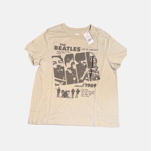 The Beatles Women Short Sleeve Tee in Cream with Black Graphic